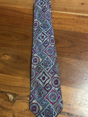 Vietri Blue Hue Geometric Design Men's Tie Vintage